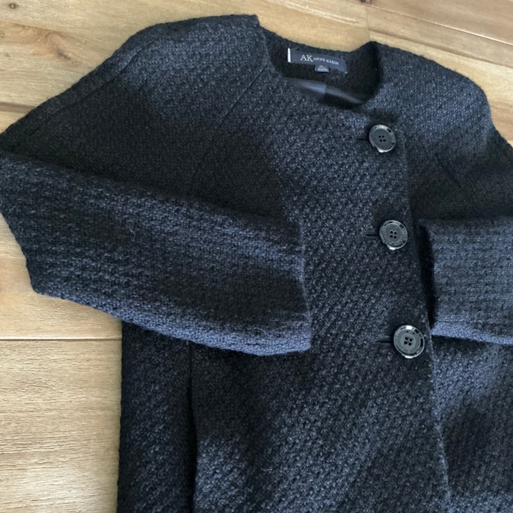 AK Anne Klein Black Textured Button Front Jacket 4P